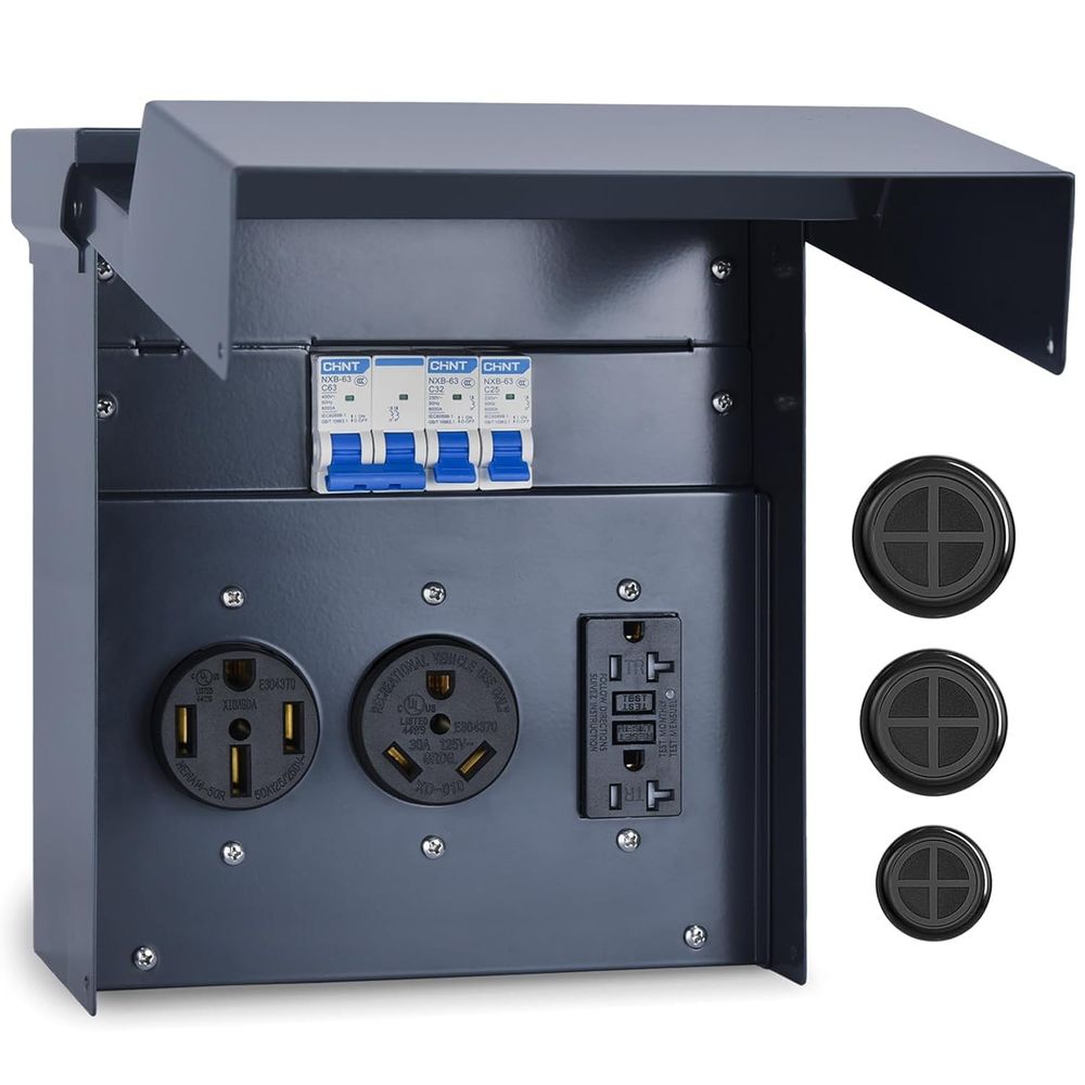 Outdoor Power Receptacle Box - Pannello Elettrico per Camper con Interruttore,